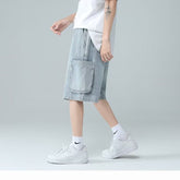 Men Jeans Ripped Workwear Pants Men's Summer Retro Denim Shorts